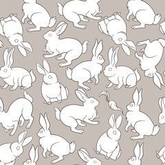White bunnies on grey pattern
