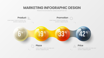 Business 4 option infographic presentation vector 3D colorful balls illustration. Corporate marketing analytics data report design layout. Company statistics information graphic visualization template