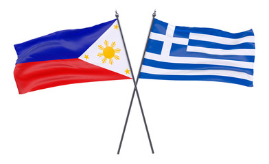 Fototapeta premium Pilippines and Greece, two crossed flags isolated on white background. 3d image