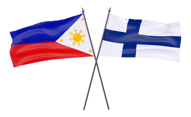 Pilippines and Finland, two crossed flags isolated on white background. 3d image