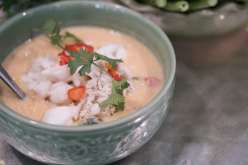 Soya bean dipping sauce with crab in coconut milk