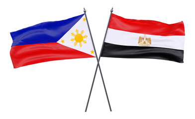 Pilippines and Egypt, two crossed flags isolated on white background. 3d image