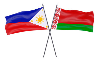 Pilippines and Belarus, two crossed flags isolated on white background. 3d image
