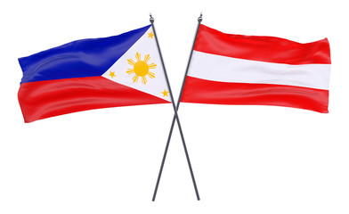 Pilippines and Austria, two crossed flags isolated on white background. 3d image