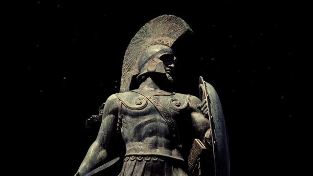 Statue Of Spartan Warrior With Dust Floating Around