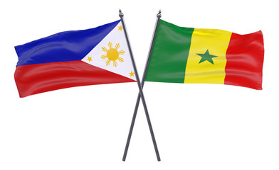 Pilippines and Senegal, two crossed flags isolated on white background. 3d image