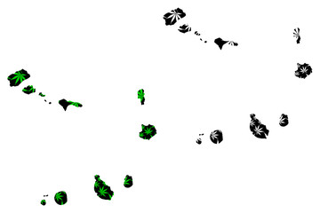 Cape Verde - map is designed cannabis leaf green and black, Republic of Cabo Verde (Barlavento and  Sotavento Islands) map made of marijuana (marihuana,THC) foliage,