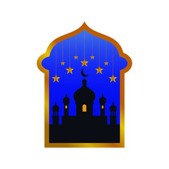 Ramadan Kareem Mosque and Stars Illustration Vector