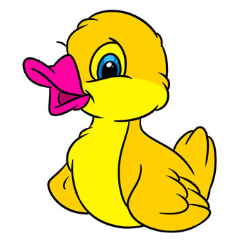 Little yellow cheerful duckling animal character cartoon illustration isolated image