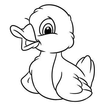 Little cheerful duckling animal character cartoon illustration isolated image coloring page