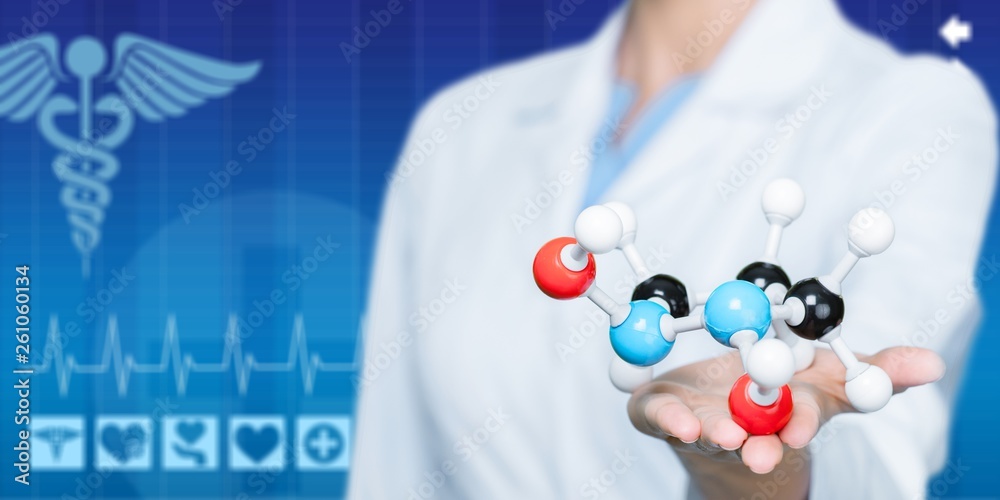 Wall mural close up of molecular structure model in hand on background