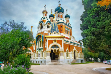 Fototapeta na wymiar Russian Orthodox Cathedral of St Nicolas in Nice. France