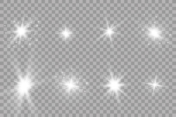 Glow light effect. Starburst with sparkles on transparent background. Vector illustration. Sun