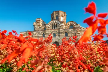 Fotobehang Church of Christ Pantocrator in Nessebar ancient city. Nesebar, Nesebr is a UNESCO World Heritage Site. An ancient Byzantine architecture church in Nessebar, Bulgaria on a sunny day with blue sky © Ungureanu