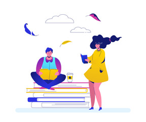 Reading concept - flat design style colorful illustration