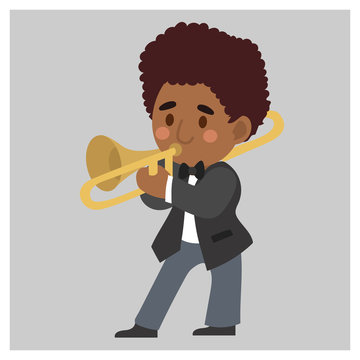 cartoon musician playing trombone clip art preview