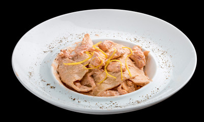 Pasta with salmon in white sause