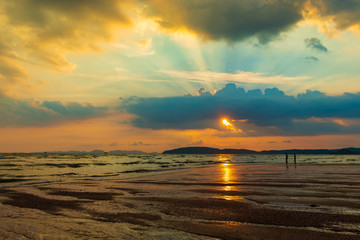 sunset at the beach. The beauty  sand  Ao Nang, Krabi, Thailand