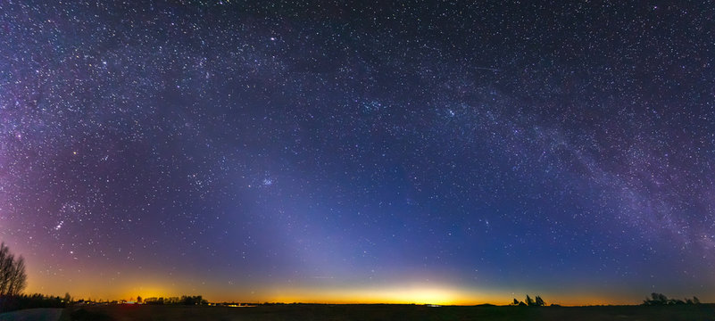 Panorama of Zodiacal light and the Milky Way on a beautiful night