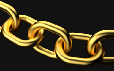 golden chains on black background. 3d rendering
