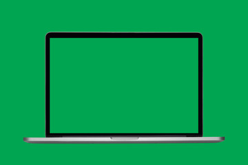 Laptop or Notebook with green blank screen isolated on  background.