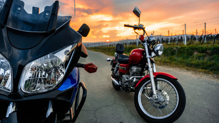 motorcycle on the road at sunset