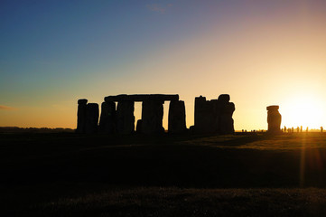 Silhouette of Stonehenge mysterious monument in sunset