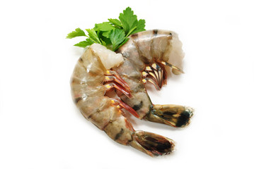 Two Large Raw Tiger Shrimp Isolated Over a White Background