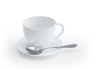 Coffee cup on white table. Isolated with clipping path. 3d rende