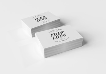 2 Stacks of Business Cards on White Table Mockup