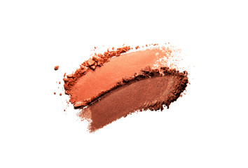 Eye shadow or blusher orange brown colored smudge white isolated background collection