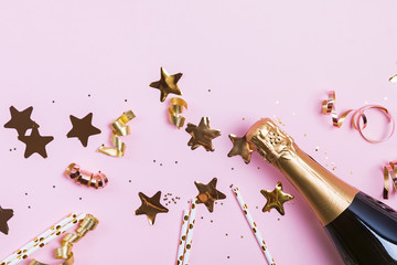 Birthday or Christmas party decor on pink baqckground.