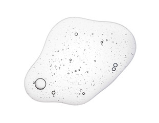 Cream gel greenish-blue turquoise transparent cosmetic sample texture with bubbles isolated on white background