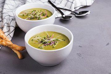 Delicious homemade green soup with spring vegetables