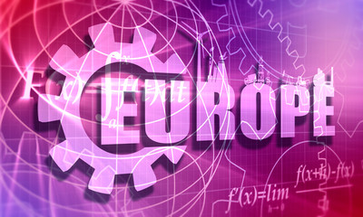 Obraz premium Energy and Power icons. Sustainable energy generation and heavy industry. Europe word decorated by gear. Math science engineered drawn project plot concept