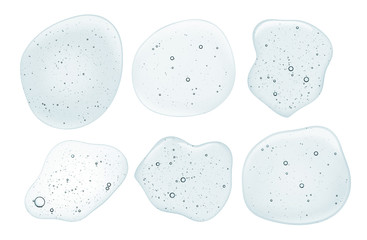 Cream gel greenish-blue turquoise transparent cosmetic sample texture with bubbles isolated on white background