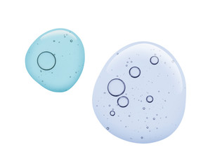 Cream gel greenish-blue turquoise transparent cosmetic sample texture with bubbles isolated on white background