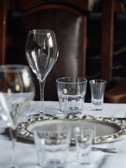 Glass glasses for serving the table.
