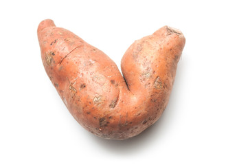closeup of sweet potatoes on white background