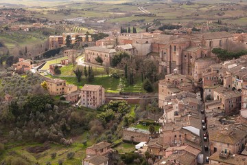 Top view of the famous Italian city of Siena on a cloudy day
