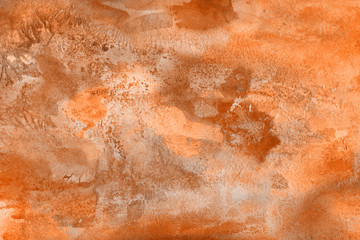 Orange summer watercolor and ink paper textures on white background. Chaotic stylish abstract organic design.