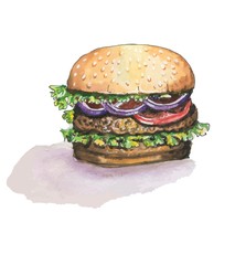 watercolor burger on white background