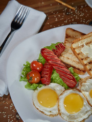 Fried eggs with sausage.