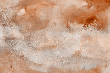 Orange summer watercolor and ink paper textures on white background. Chaotic stylish abstract organic design.