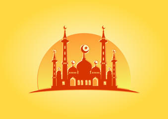 vector illustration of the mosque in blue background
