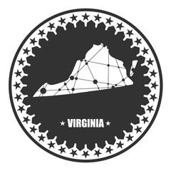 Image relative to USA travel. Virginia state map textured by lines and dots pattern. Stamp in the shape of a circle
