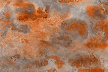 Orange summer watercolor and ink paper textures on white background. Chaotic stylish abstract organic design.