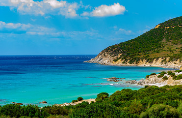Fototapeta na wymiar Beach and coast southeast of Cagliari (Sardinia, Italy).