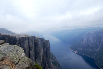 View of the Lusefjord from the plateau in Norway.