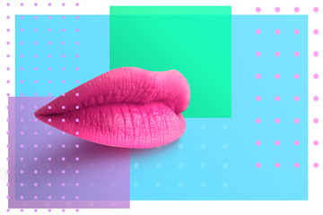 Lips. Fashion Concept Lipstick. Multicolored lips. Modern minimal art.